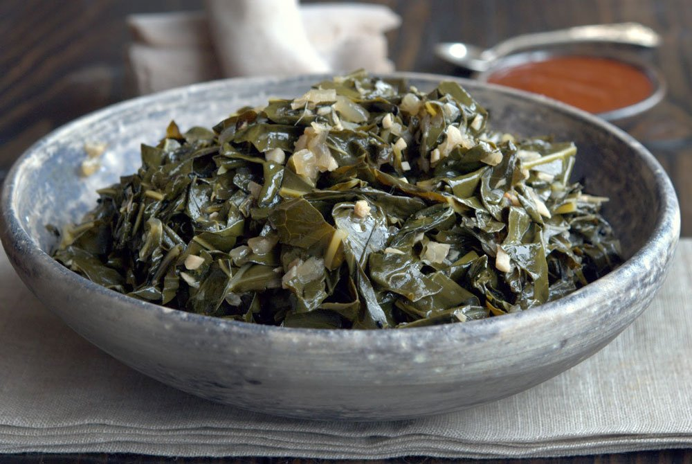 A bowl of Gomen (collard greens)